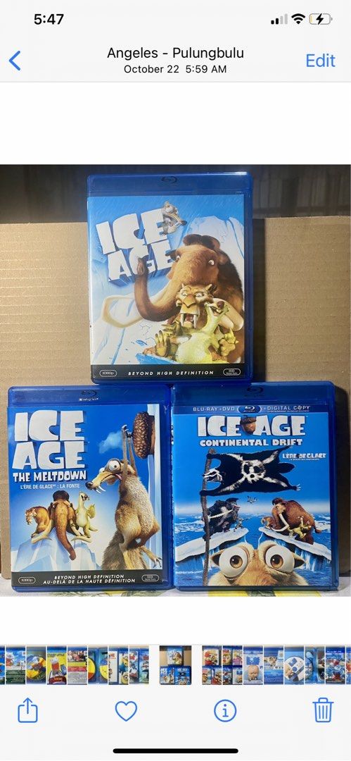 Blu-Ray sale! (Category: CDs & DVDs) located in Angeles City. Submitted by lensongsong (Listing ID 1471028412, Image 3). Description: 1. Despicable Me - 250 2. Despicable Me 2 - 250 3. How To Train Your Dragon - 250 4. How To Train Your Dragon 2 Blu-ray+DVD - 300 5. Ice Age - 300 6. Ice Age The Meltdown - 300 7. Ice Age Continental Drift - 300 8. Alvin & the Chipmunks The Squeakquel Blu-Ray+DVD - 200 9. Alvin & The Chipmunks Chipwrecked - 250 10.
