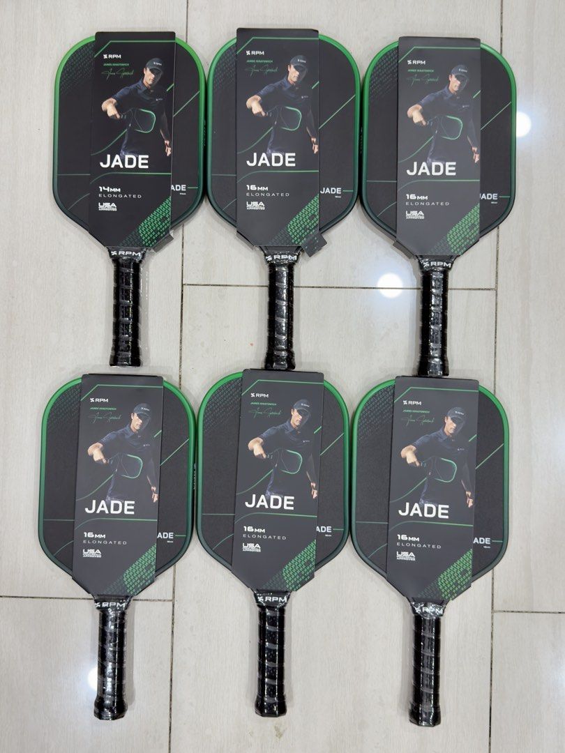 Bnew RPM paddles (Category: Racket and Ball Sports) located in Del Monte. Submitted by richard.o.yu (Listing ID 1467286496, Image 2). Description: Jaguar - ₱16,999 Cotton Candy - ₱14,999 Jade - ₱14,999 Authentic w/ grip & edgeguard.