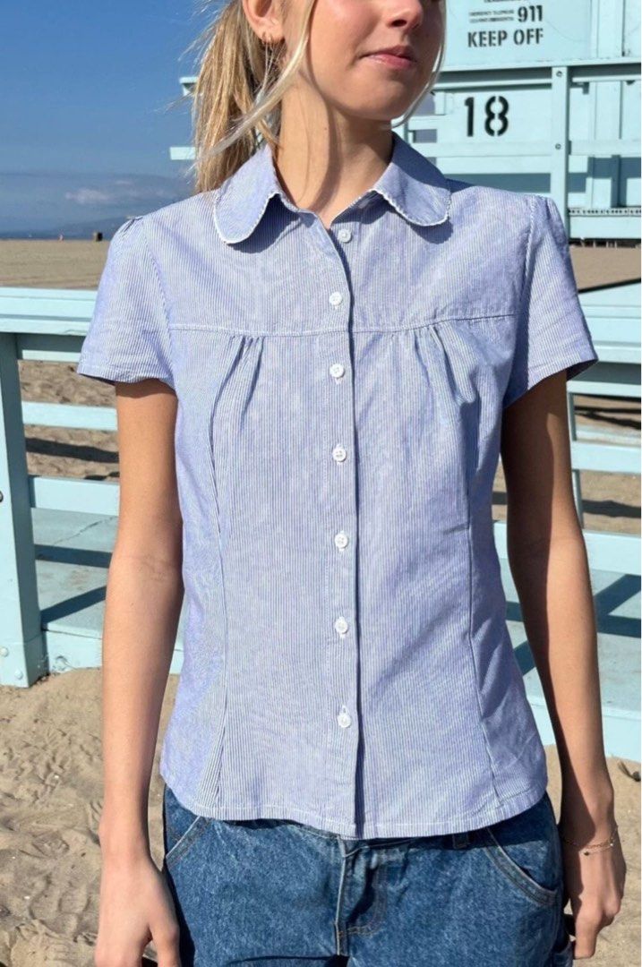 Brandy Melville Teagan Top - Short Sleeve Button Down (Category: Blouses) located in Manila. Submitted by jenniebee (Listing ID 1471052907, Image 3). Description: - Blue and White Brandy Melville Teagan Top - RFS: not my style anymore .