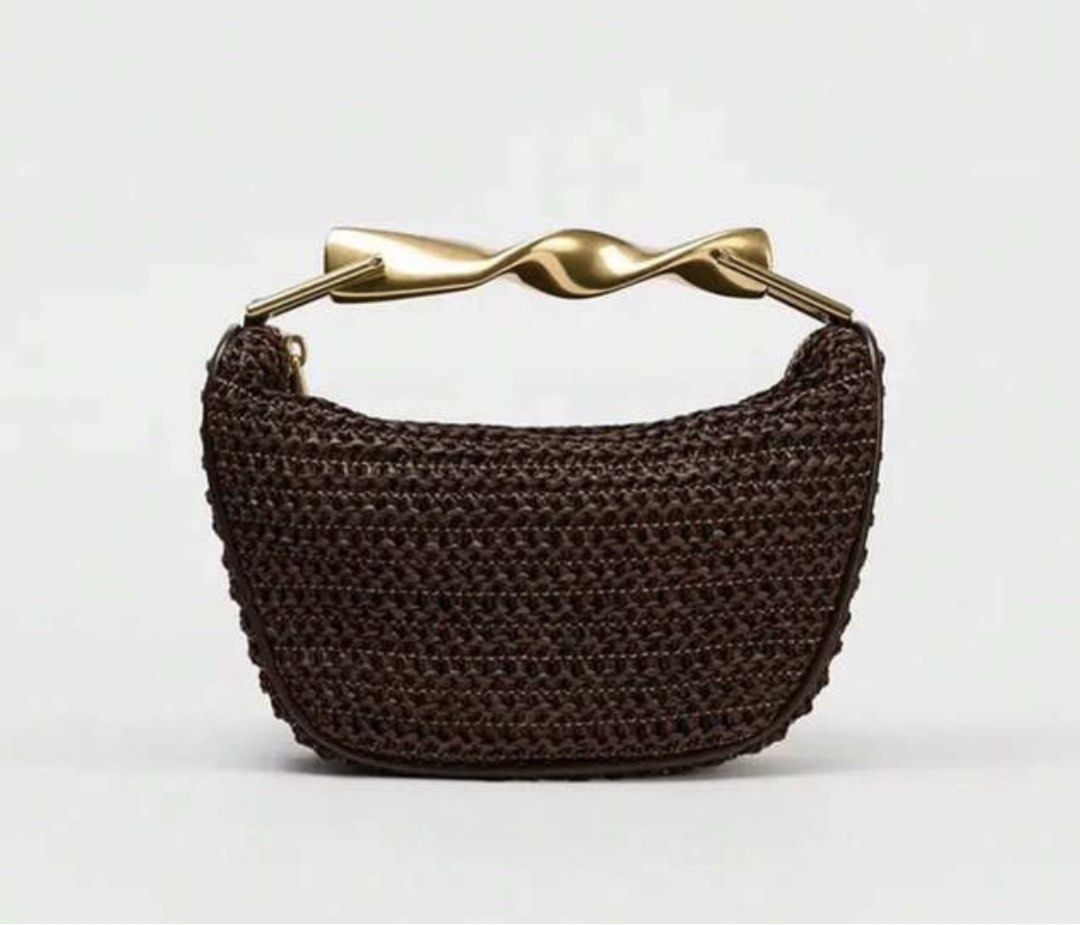 Brown bag with gold metal handle (Category: Clutches) located in Manila. Submitted by iloveclothesnmakeup444 (Listing ID 1470997453, Image 1). Description: Bought for 540 from shein No damages, never used Loc: Pasig MOD: Lalamove / J&T RFS: not my style.