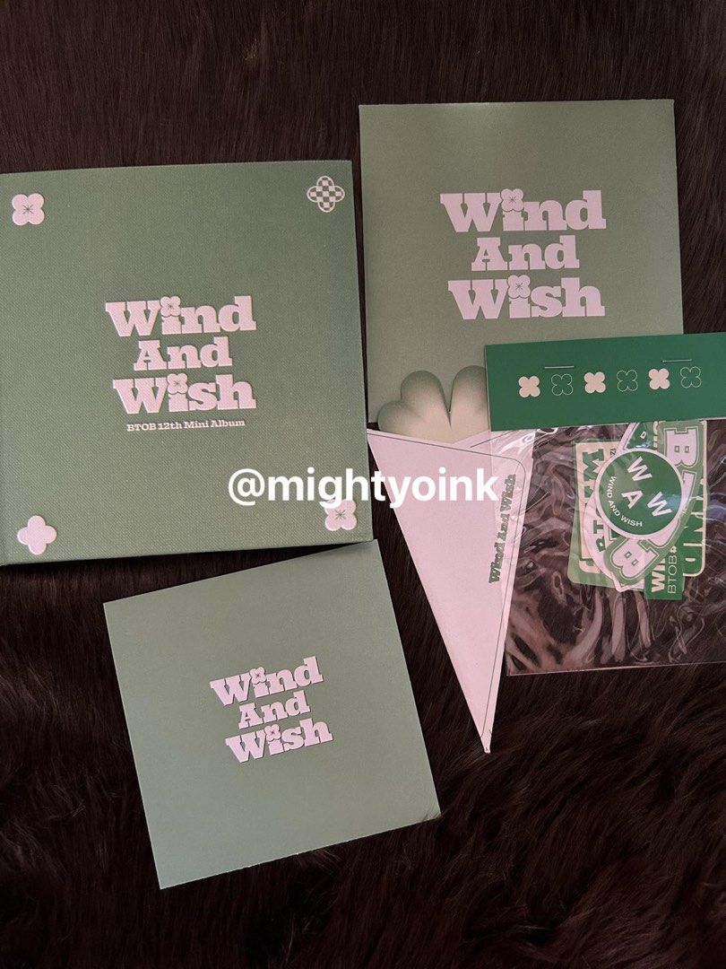 BTOB 12th Mini Album Wind And Wish (Category: CDs & DVDs) located in Manila. Submitted by declutteringpj24 (Listing ID 1471062102, Image 1). Description: - Album: BTOB 12th Mini Album - Wind And Wish (Green Ver.) - Inclusions: Matching green photobook, lyric booklet, folded poster, and sticker pack - Condition: Clean copy, stored safely in original plastic packaging - Complete inclusions as pictured.