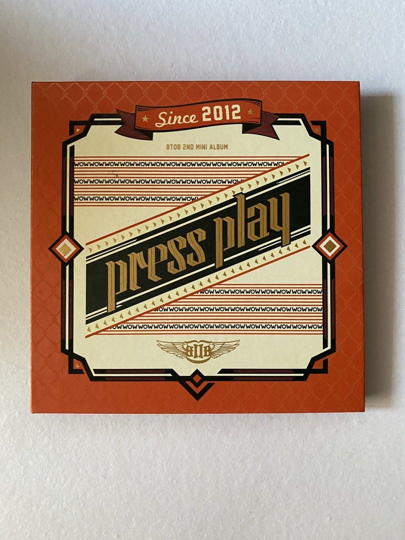 BTOB Press Play 2nd Mini Album (Category: CDs & DVDs) located in Manila. Submitted by declutteringpj24 (Listing ID 1471064680, Image 1). Description: - Artist & Album: BTOB 2nd Mini Album - Press Play - Release Year: 2012 by Cube Entertainment - Condition: Official K-pop release complete with barcode and sticker on the back - Tracklist includes: Press Play, Wow, and 4 other hits - Design: Vibrant orange cover with elegant gold typography - Perfec