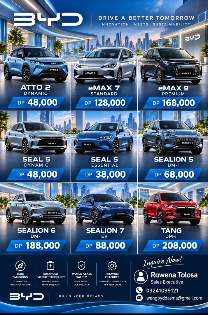 BYD SEALION 5 SEALION 5 Auto (Category: New Cars) located in Cavite. Submitted by albooz (Listing ID 1471042293, Image 1). Description: 🚗 SEALION 5 – For Sale! 🔥 Stylish, modern, and packed with features! ✨ 📩 PM for price, details, and inquiries. #SEALION5 #BYD #CarForSale #Carousell 092******21.
