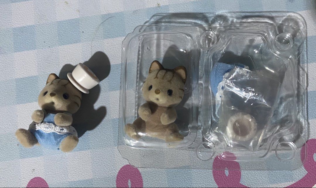 Calico Critters Cat Figures with Accessories and Plastic Packaging (Category: Figurines & Statues) located in Manila. Submitted by lavenderprincess1009 (Listing ID 1471010805, Image 1). Description: Selling striped latte cat from baking party series 🎀 — ₱390 ⋆˙⟡ RFS: dupe 😢 ⋆˙⟡ freshly pulled ⋆˙⟡ Payo, Gcash and J&t 📍Antipolo City.