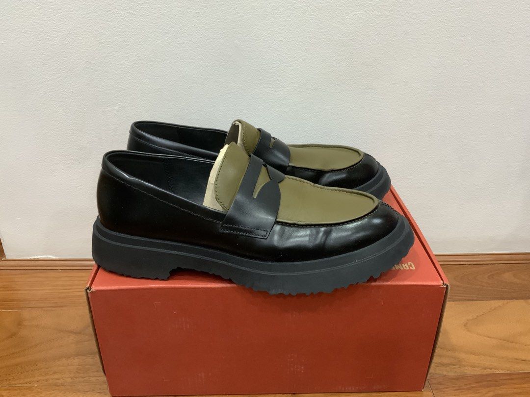 Camper Walden Multicolor Leather Loafers Size EU 42 (Category: Casual Shoes) located in Mandaluyong City. Submitted by plaza.esquinita (Listing ID 1471091053, Image 3). Description: - Brand: Camper Walden - Style: Slip-on penny loafer with chunky platform lug sole - Color: Multicolor (Black and Olive Green) - Size: EU 42 / US 9 / UK 8 - Inclusions: Comes with original branded box - Condition: Excellent, well-maintained 17,000 pesos only.
