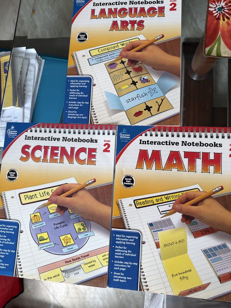 Carson Dellosa Grade 2 Interactive Notebooks Set (Category: Children's Books) located in Manila. Submitted by fastwolf.fb967a (Listing ID 1470947502, Image 1). Description: - Complete Grade 2 bundle: Language Arts, Science, and Math - Published by trusted brand Carson Dellosa Education - Packed with fun hands-on activities and cut-and-paste elements - State standards-aligned lessons for core subjects - Ideal for home learning or classroom supplem