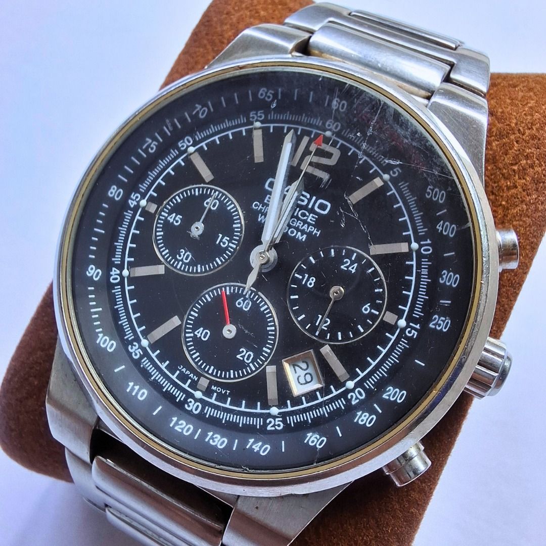 Casio Edifice Chronograph (Category: Men's Watches) located in Calamba. Submitted by mrq.io (Listing ID 1471014074, Image 2). Description: 100% working Working chronograph with new battery No extra links(my wrist is 6in) 📦 Shipping available nationwide 📍 Calamba, Laguna .