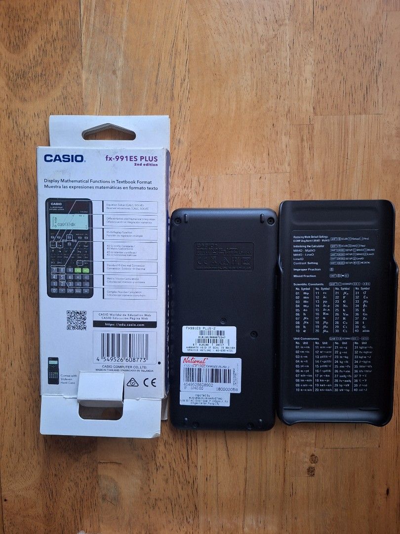 Casio fx-991ES Plus 2nd Edition Scientific Calculator (Category: Office & Business Technology) located in Makati City. Submitted by celybee (Listing ID 1470932491, Image 2). Description: - Brand new, never used Casio fx-991ES Plus 2nd Edition scientific calculator - Purchased from National Book Store (price tag still attached) - Features Natural Textbook Display with 417 functions - Complete with original box, hard slide-on case, warranty card, a