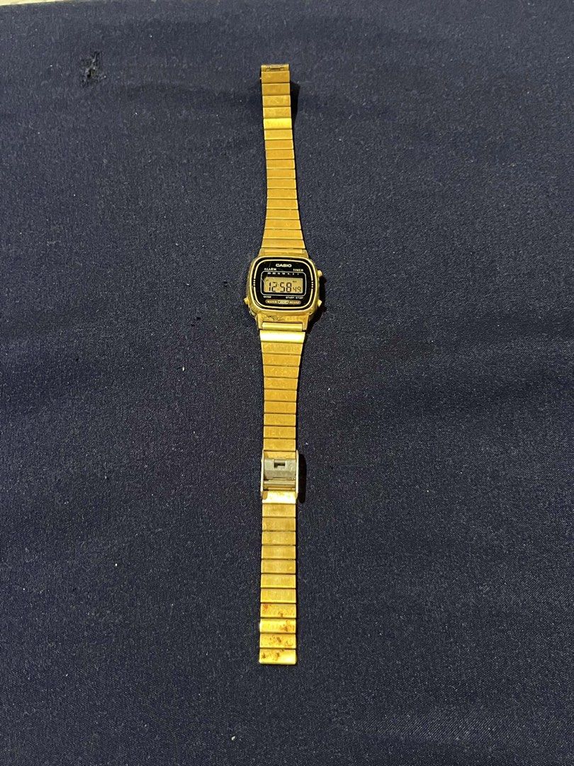 Casio Gold Digital Watch (Category: Women's Watches) located in Dumaguete. Submitted by _preloved09 (Listing ID 1471011448, Image 2). Description: No issues, still working. I dont use it anymore Condition: Battery powered and working, shows normal signs of wear and surface scratches throughout case and band Helping tags: Lacoste, Berny Loc: Dumaguete City Can provide the proof of transaction, it’s authentic! .