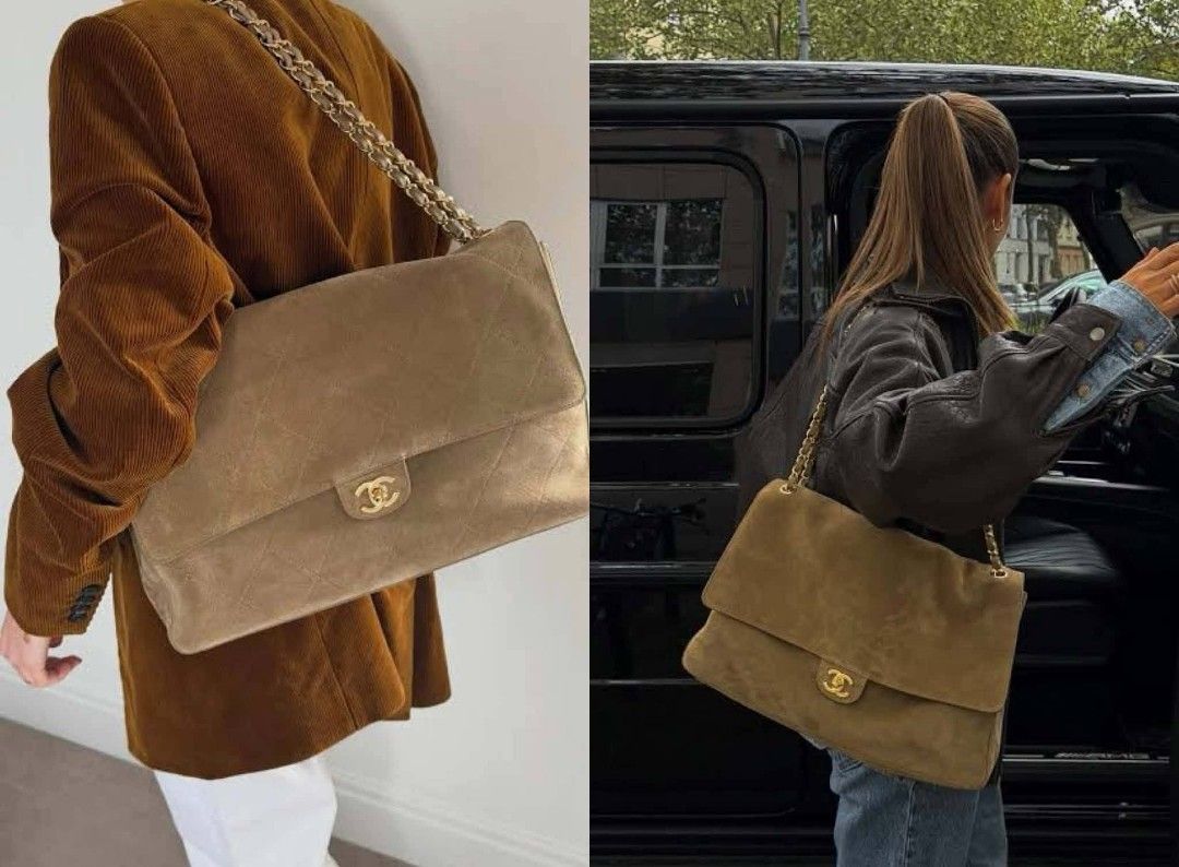 CC Maxi Flap Sueds (Category: Shoulder Bags) located in Quezon City. Submitted by luxxechic (Listing ID 1470994219, Image 3). Description: with microchip leather lining 2way with dust bag good as new no issue japan preloved actual photo posted mop: gcash.