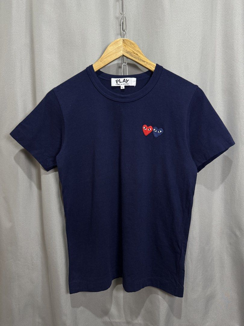 CDG Play Double Heart Tee (Category: Shirts) located in Meycauayan. Submitted by itstimothrifts (Listing ID 1471006706, Image 3). Description: CDG Play Double Heart Tee Excellent Condition No flaws L on tag W 17.5 L 24.