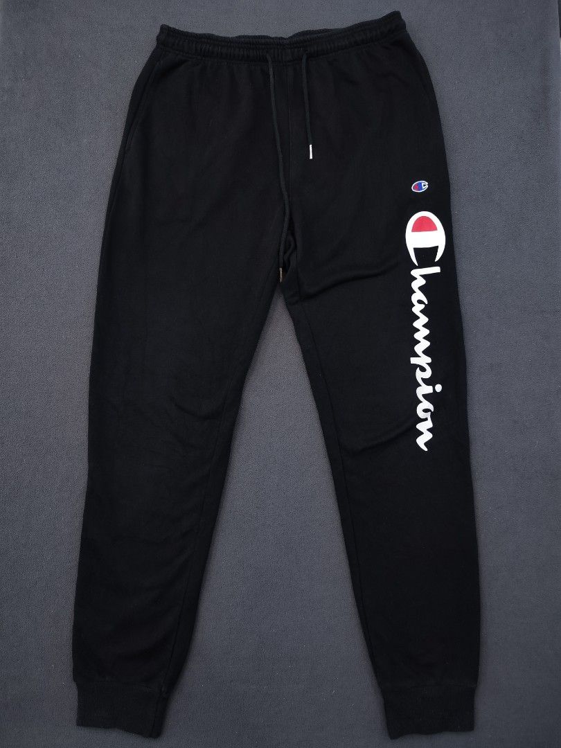 Champion Script Jogger (Category: Joggers) located in Bulacan. Submitted by emilj23 (Listing ID 1470973456, Image 1). Description: Champion Script Jogger Size Xl on tag L 41.5 W 32-38 Leg Hole 5 Condition 9.5/10 Color rate 9.5/10 Issue Minimal print Stain.