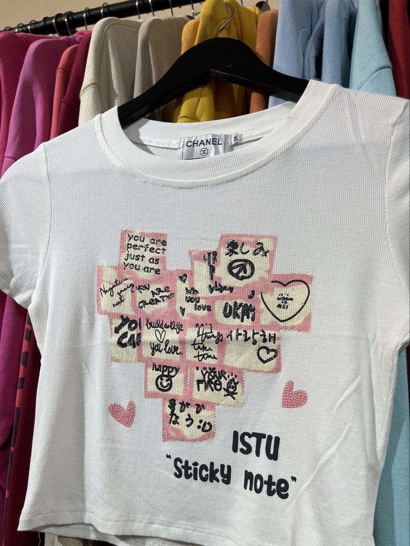Chanel Crop Top - ISTU Sticky Note (Category: Shirts) located in Lucban. Submitted by rep.rznt (Listing ID 1470967630, Image 2). Description: Dimes: 14.5 width, 16 length.