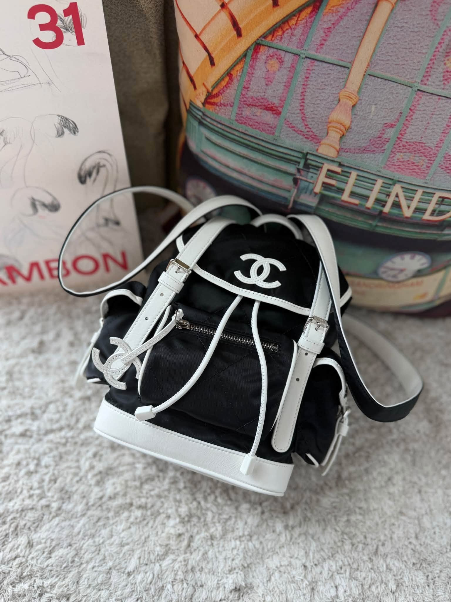 Chanel Backpack Small Black White Nylong SHW 2026 - 26******, Luxury ...