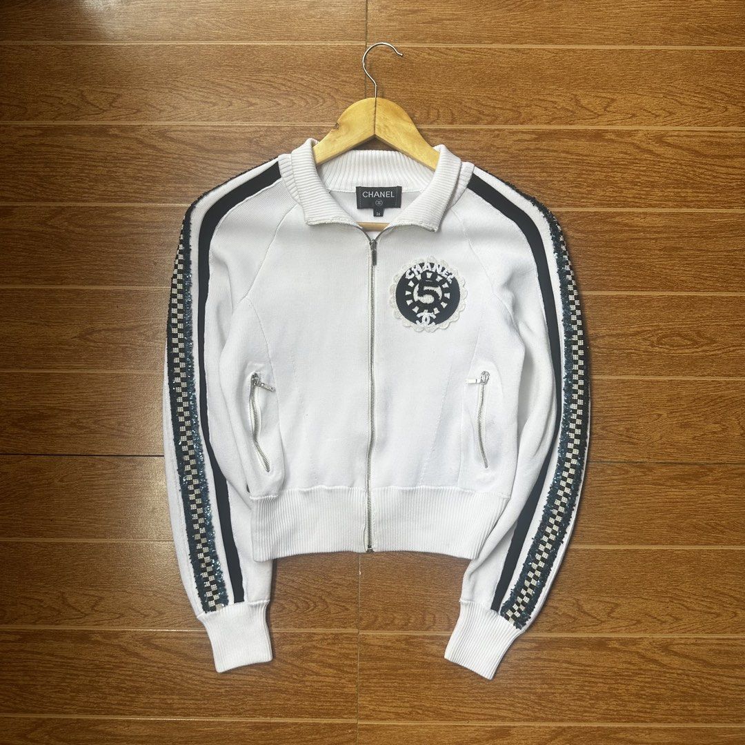 Chanel Track Jacket (Category: Coats, Jackets and Outerwear) located in Quezon City. Submitted by retroboominwantsummoh (Listing ID 1470997347, Image 1). Description: Chanel jacket Size 36 Width 17 Length 19 In good condition With sign of usage Needs wash Japan surplus bought .