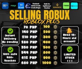Cheap Robux Roblox Plus Instant Delivery (Category: In-Game Products) located in San Carlos City. Submitted by zeal_nxrv0nxrv (Listing ID 1471029615, Image 1). Description: - Product: Instant Robux via Roblox Plus - Delivery: Instant (No pending wait times) - Safety: 100% safe (400+ FB vouches) - Requirement: Buyer account must be 16+ years old - Payment Methods: GCash, Maya, BDO, GoTyme, Wise, Binance - Availability: Limited stock left - Action: