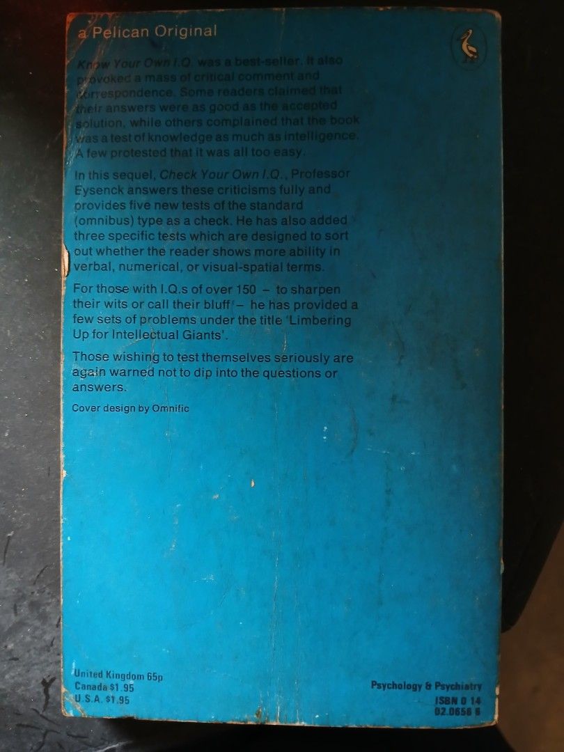 Check Your Own I.Q. by H.J Eysenck (Category: Textbooks) located in Quezon City. Submitted by jsnfp (Listing ID 1470966754, Image 2). Description: .