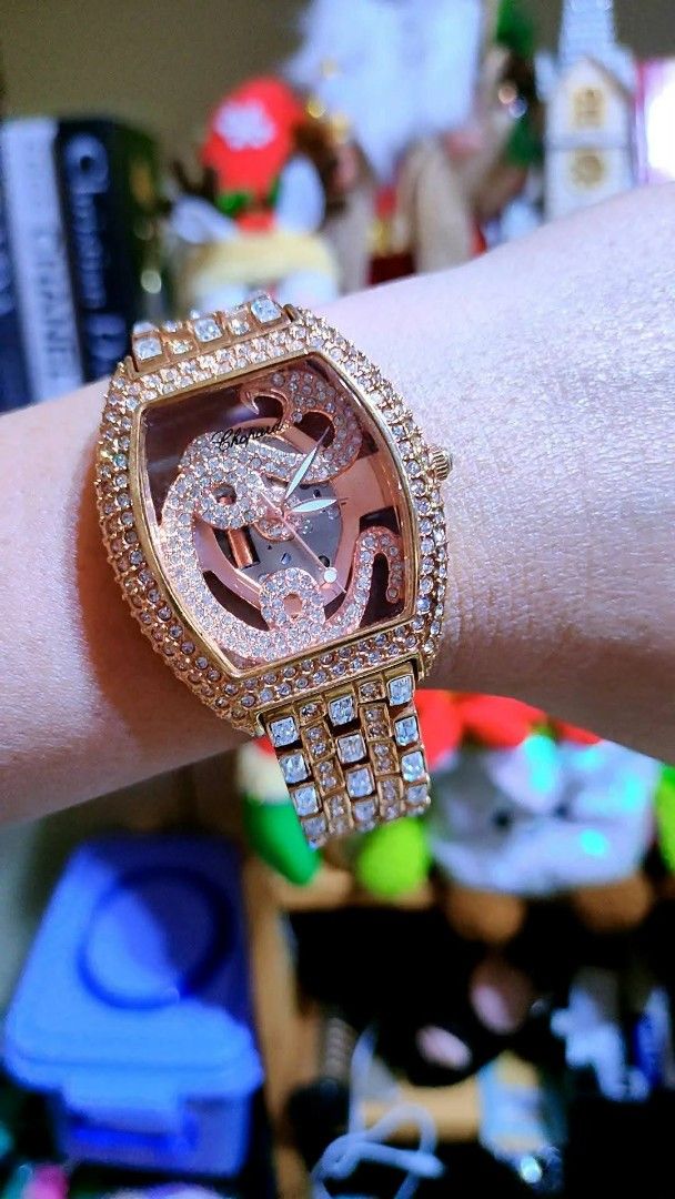 Chopard Rose Gold Diamond Tonneau Watch (Category: Luxury Watches) located in Baliuag. Submitted by marieannfernando23 (Listing ID 1471051696, Image 1). Description: - Chopard watch in a stunning rose gold tone - Unique tonneau case design with fully pavé crystal bezel and sides - Cutout dial featuring a sparkling crystal-set abstract design - Bracelet links beautifully alternate with rectangular crystals - Crown accented with a delicate small cr