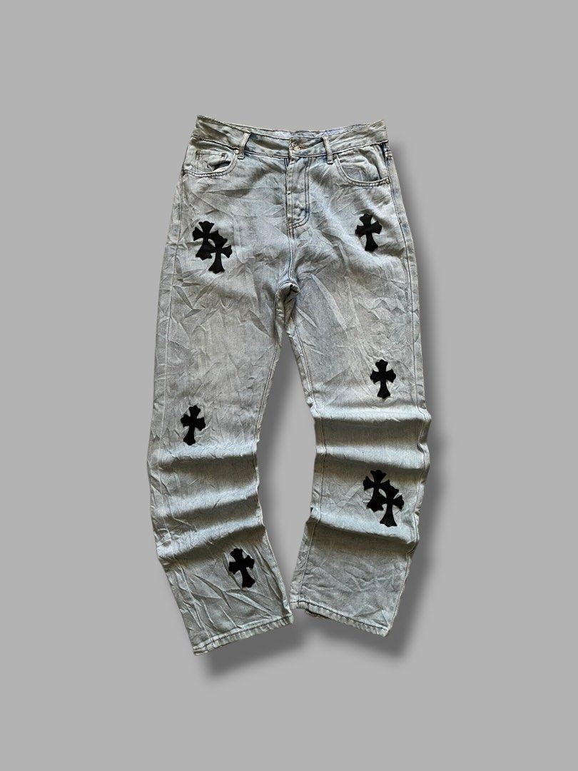 Chrome Hearts x Levi's Denim Pants (Category: Jeans) located in Cebu City. Submitted by dip.thrift (Listing ID 1471040515, Image 2). Description: Chrome Hearts x Levi's Jeans ▫️Missing Tags ▫️Waistline: 30-32 Length: 41 Thigh: 12 Leg Opening: 8.5 ▫️Issue: None ▫️Color Rate: 10/10 ▫️Condition: 10/10.