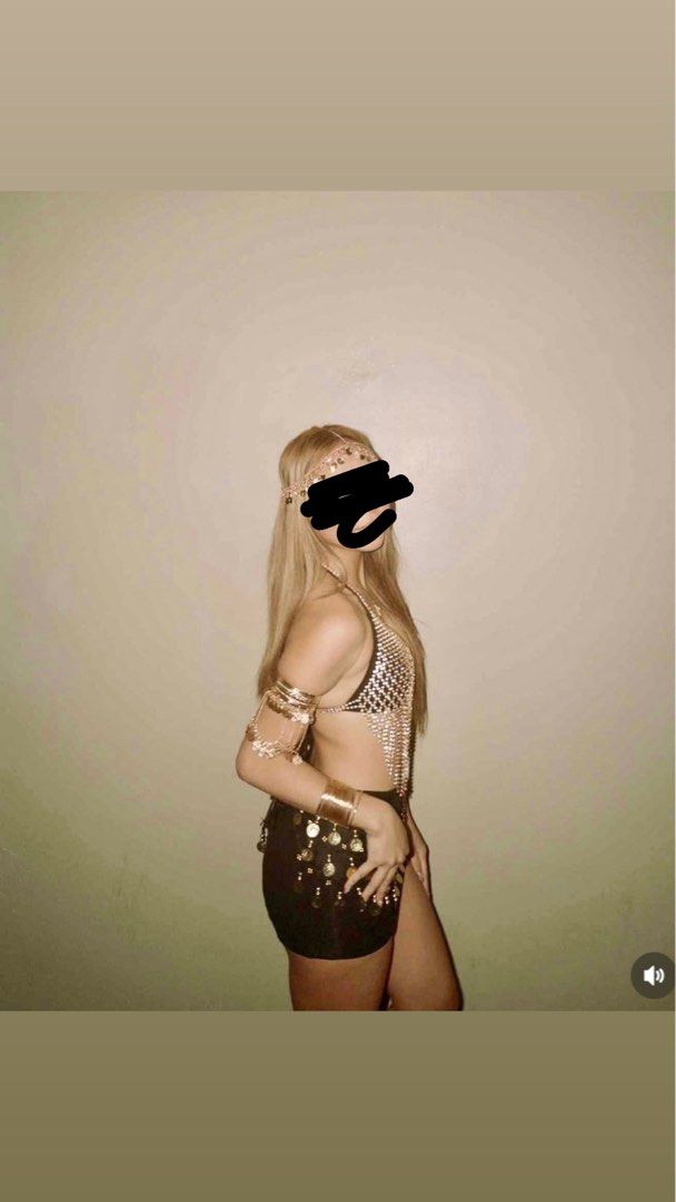 Cleopatra halloween costume for rent (Category: Sets or Coordinates) located in Pasig City. Submitted by archivesbym (Listing ID 1471019311, Image 1). Description: - Complete 4-piece festival outfit set - Includes rhinestone mesh halter top, coin headpiece, multi-layer arm cuff, and black coin-trim shorts - Perfect for raves, music festivals, concerts, and costume events - Stand out and ready to wear!.