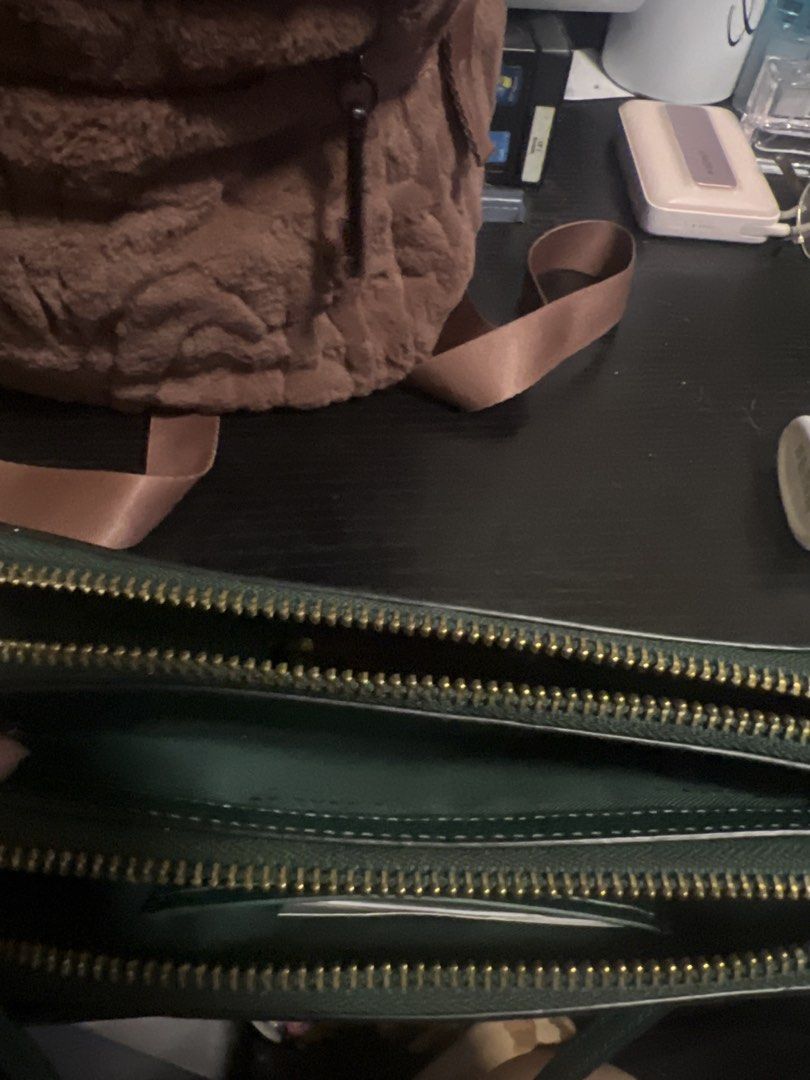 Coach Double Zip Bag Green Leather (Category: Luxury Bags & Wallets) located in Manila. Submitted by keliacrize70151 (Listing ID 1471025055, Image 2). Description: - Brand: Coach - Style: Double Zip Camera Bag - Material: Rich green pebbled leather - Hardware: Gold-tone with front horse and carriage logo - Compartments: Two main zippered compartments with internal storypatch details - Strap: Adjustable matching leather crossbody strap with dog le