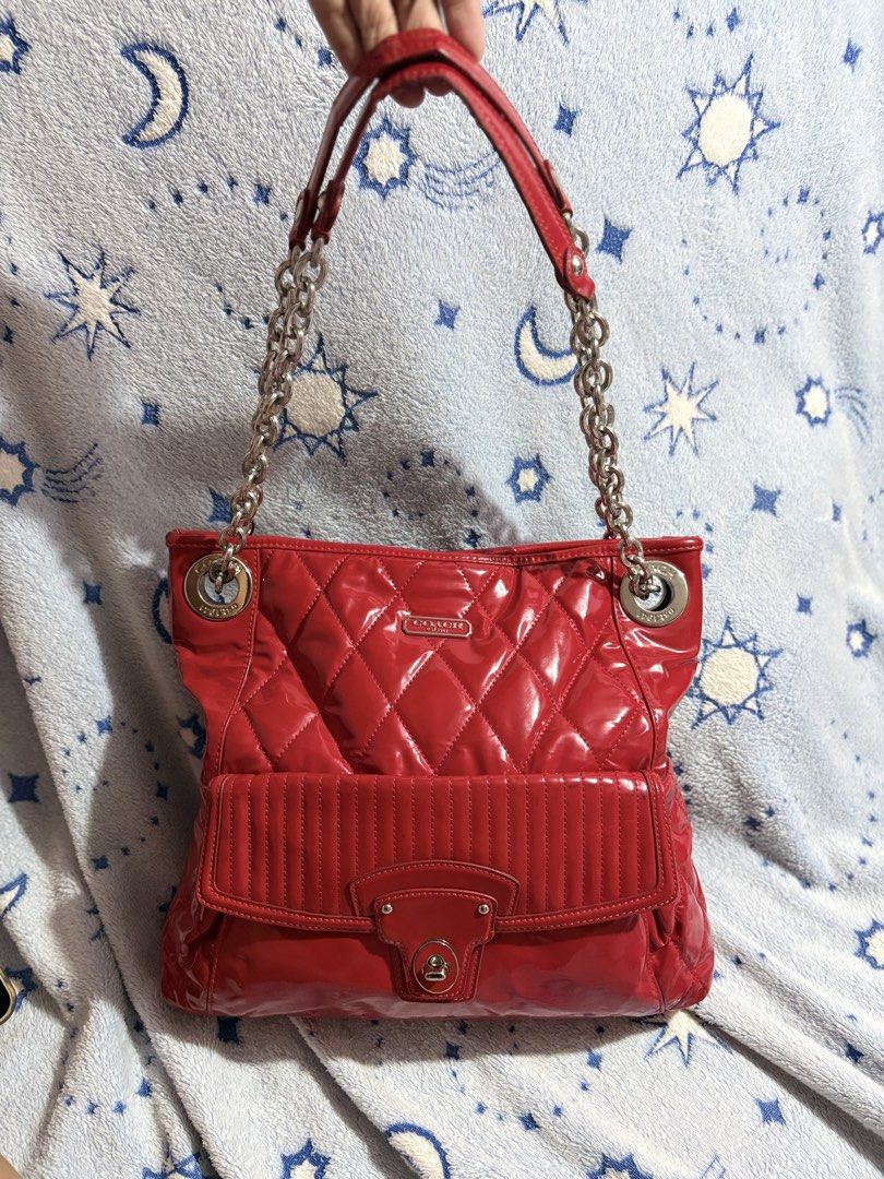 Coach Red Quilted Patent Leather Shoulder Bag (Category: Luxury Bags & Wallets) located in Manila. Submitted by yanna1972 (Listing ID 1470971504, Image 1). Description: NOT FOR MASELAN ! - price is negotiable for sure buyer - see the pics for the issues - buy at ur own risk ! MOP: gcash or MariBank MOD : j&t and lalamove if within manila .