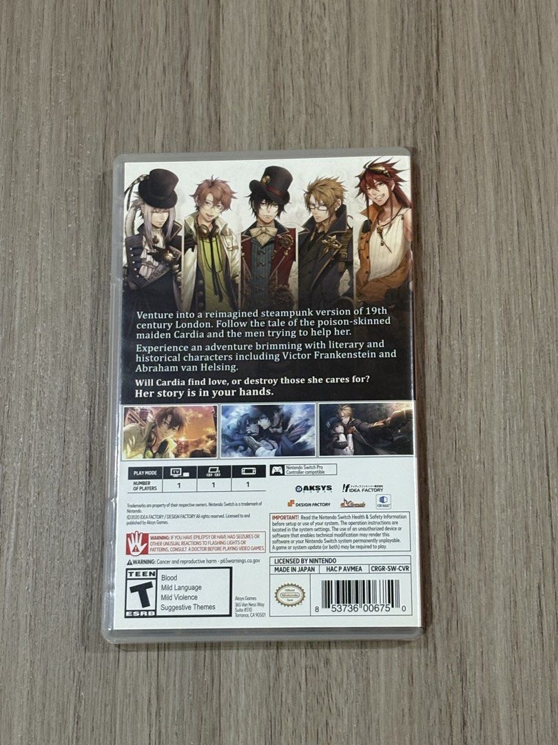 Code: Realize Guardian of Rebirth Nintendo Switch Game (Category: Nintendo) located in Manila. Submitted by kesodebola123 (Listing ID 1471008138, Image 3). Description: - Title: Code: Realize Guardian of Rebirth - Platform: Nintendo Switch (Physical Cartridge) - Genre: Otome Visual Novel / Steampunk - Publisher: Aksys Games - ESRB Rating: Teen - Condition: Clean case, fully working disc/cartridge.