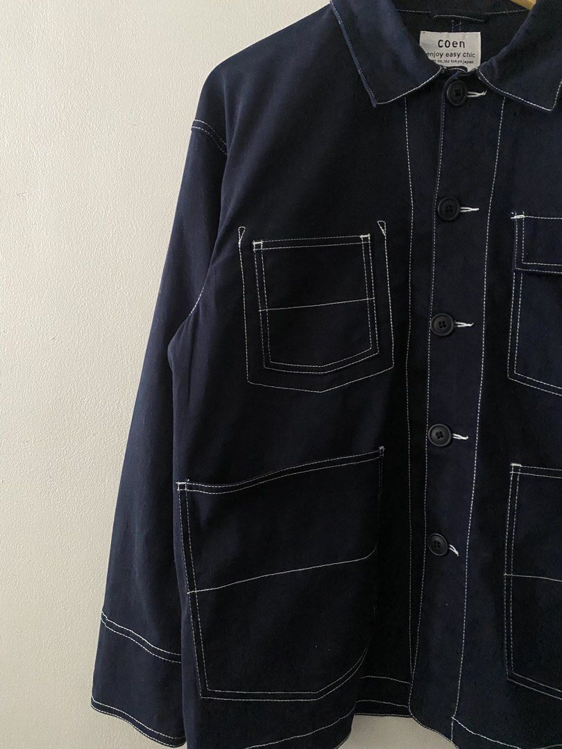 Coen Japan Navy Blue Contrast-Stitch Work Jacket (Category: Coats, Jackets and Outerwear) located in Quezon City. Submitted by rlphvncntbs (Listing ID 1470993277, Image 3). Description: Coen Japan Navy Blue Contrast-Stitch Work Jacket Size: Medium Measurements: 22" x 26" Excellent Condition ₱2,500 + SF (Negotiable).