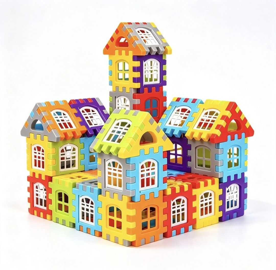 Colorful interlocking castle building blocks toy set with house design (Category: Lego & Building Sets) located in Quezon City. Submitted by ana-chan (Listing ID 1471046892, Image 1). Description: - Vibrant building blocks set with yellow, blue, red, green, and orange pieces - Pieces easily snap together to build houses and castles - Includes special window and roof pieces for realistic building - Great for encouraging kids' creativity and imagin