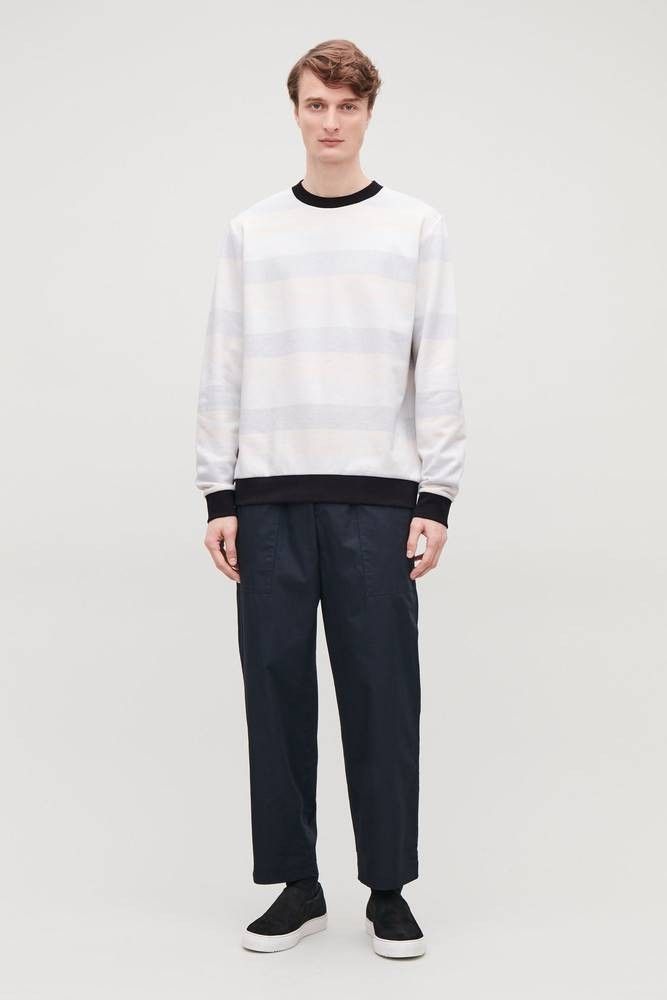 COS Striped Crewneck Sweater (Category: Coats, Jackets and Outerwear) located in Pasig City. Submitted by hustlexcurate (Listing ID 1471026410, Image 1). Description: COS Striped Crewneck Sweater Size MEDIUM Dimensions: 23X28.