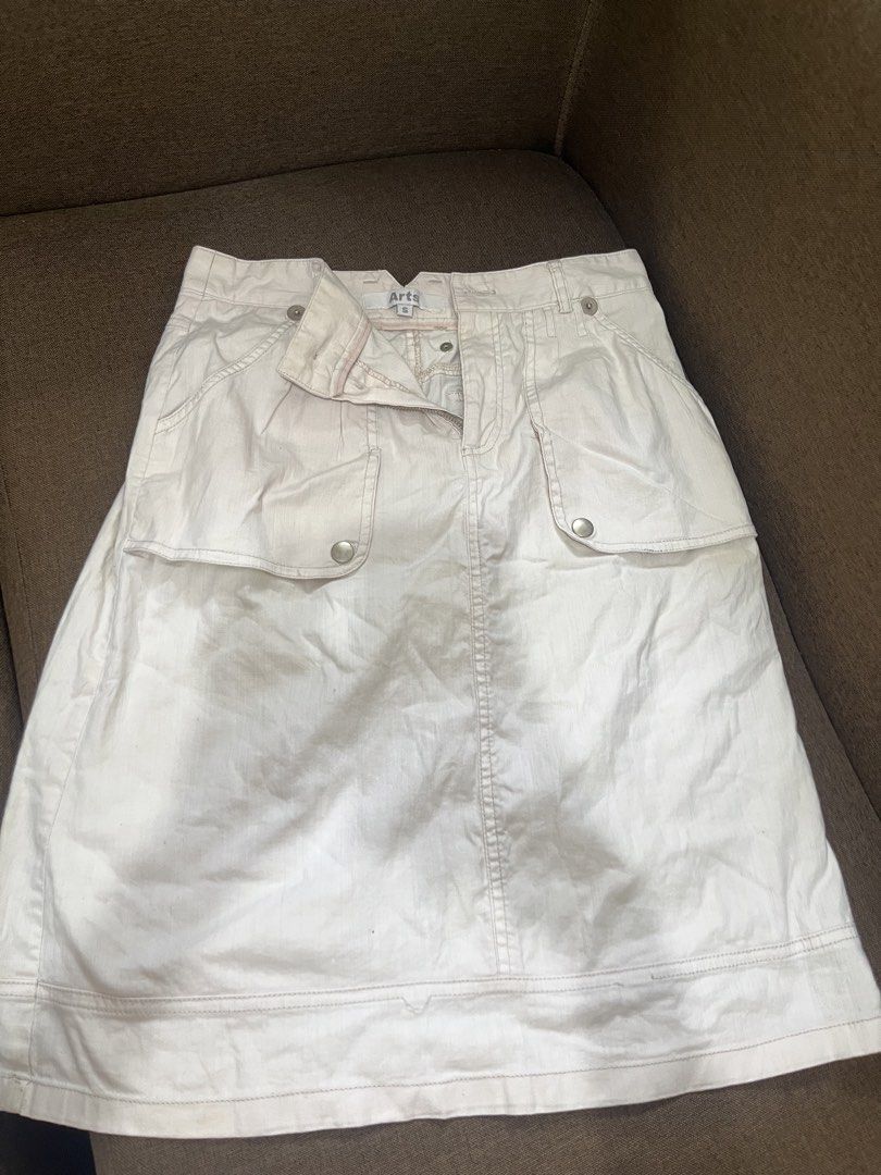 cream denim skirt (Category: Skirts) located in Rizal. Submitted by sheshells.gem (Listing ID 1470944185, Image 3). Description: xs - s color: cream length: below the knee condition: worn twice / properly stored like new best for casual wear.