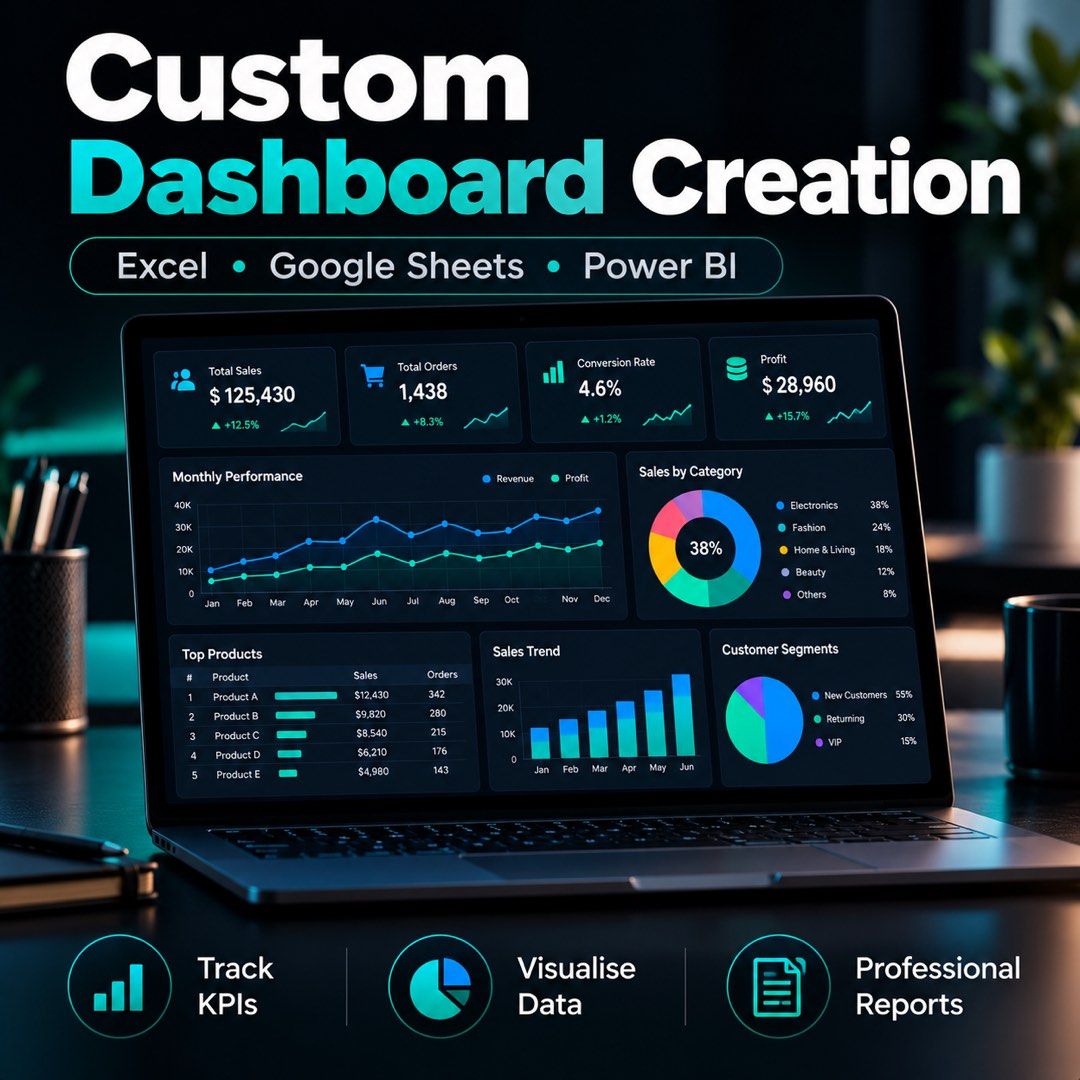 Custom Dashboards | Excel, Google Sheets & Power BI | Data Analytics ...