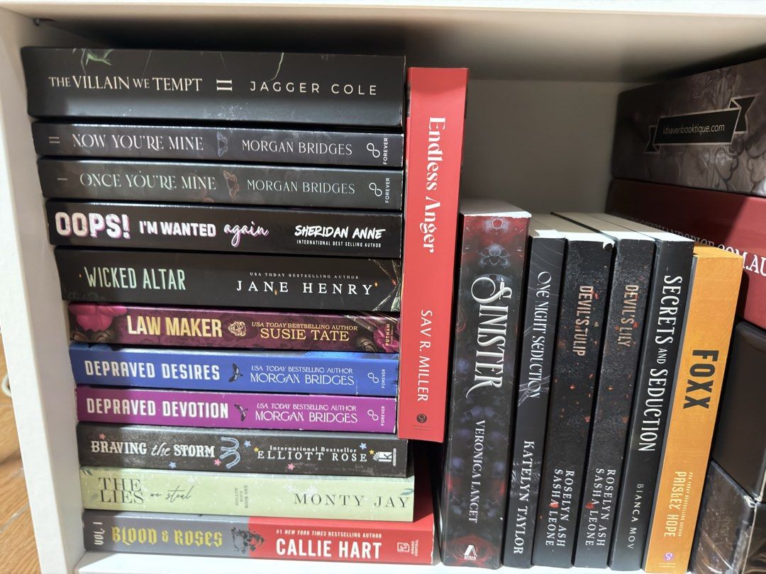 darkrom booktoks (Category: Storybooks) located in Rizal. Submitted by cessymeseeds (Listing ID 1471062572, Image 1). Description: All US editions, no spine crease, highlights or annotations. No foxing/tanning. RFS: need funds for other books. Bloods & Roses - 300 The Lies We Steal - 800 Braving the Storm (deluxe stenciled) - 800 Depraved Devotion & Depraved Desires (set) - 1,000 Law Maker - 700 Wicked Altar - 700 Oops! I'm Wanted Again - 800 Onc