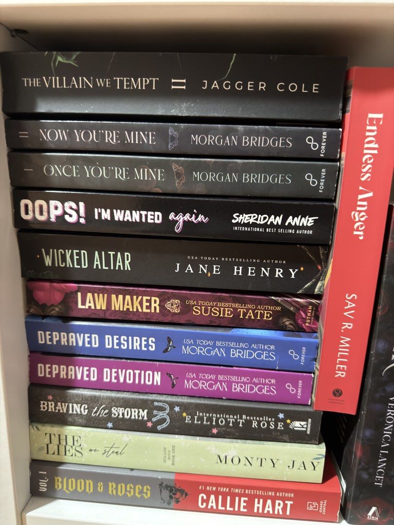 darkrom booktoks (Category: Storybooks) located in Rizal. Submitted by cessymeseeds (Listing ID 1471062572, Image 3). Description: All US editions, no spine crease, highlights or annotations. No foxing/tanning. RFS: need funds for other books. Bloods & Roses - 300 The Lies We Steal - 800 Braving the Storm (deluxe stenciled) - 800 Depraved Devotion & Depraved Desires (set) - 1,000 Law Maker - 700 Wicked Altar - 700 Oops! I'm Wanted Again - 800 Onc