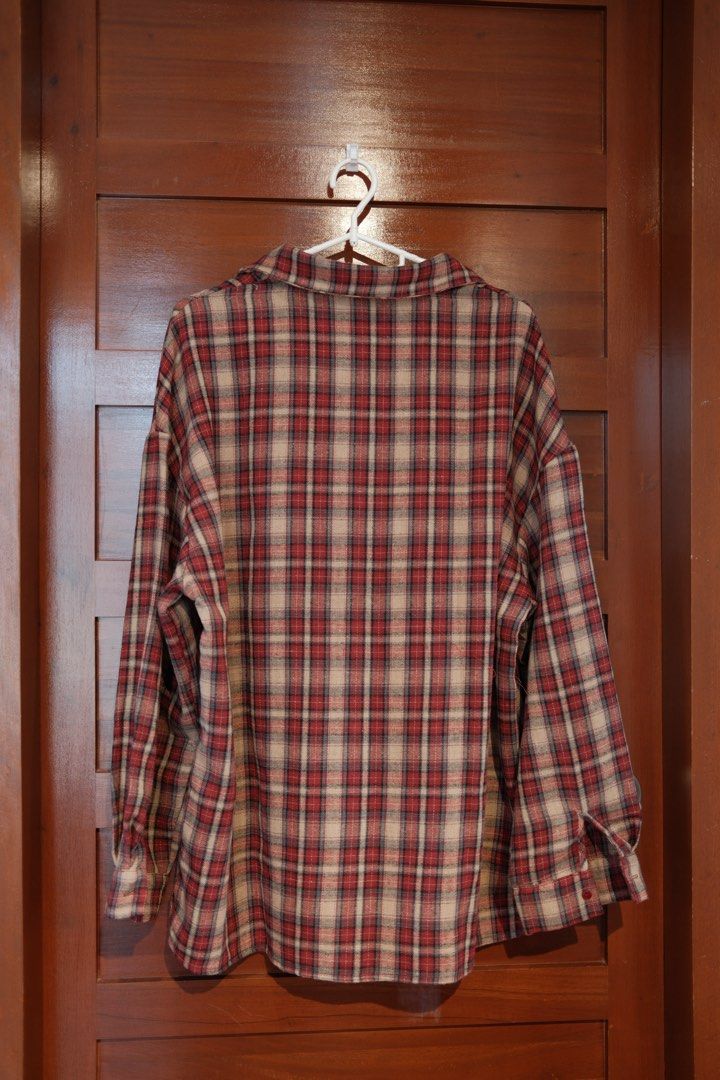 Dazy Red Plaid Button Up Shirt Size M (Category: Shirts) located in Makati City. Submitted by nomoreclutterph (Listing ID 1471037710, Image 3). Description: - Brand: Dazy - Size: Medium - Color/Pattern: Red and beige plaid - Material: Soft flannel - Fit: Loose, oversized - Features: Classic collar, front buttons, buttoned cuffs - Condition: Clean, great layering piece.