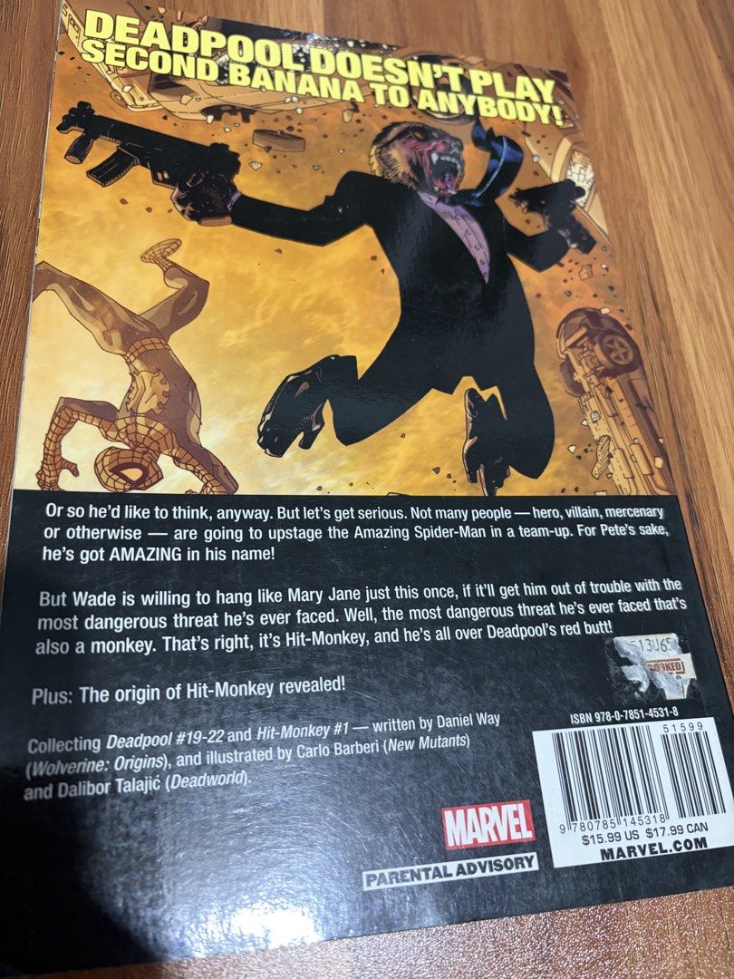 Deadpool Monkey Business Graphic Novel feat. Spider-Man (Category: Comics & Manga) located in Santa Rosa. Submitted by gxragesale (Listing ID 1470963399, Image 2). Description: Deadpool Monkey Business Graphic Novel Condition: - Pre-loved,please manage your expectations :) Meetups: Sta Rosa and Makati only Delivery: - Grab Express - LBC / Lalamove.