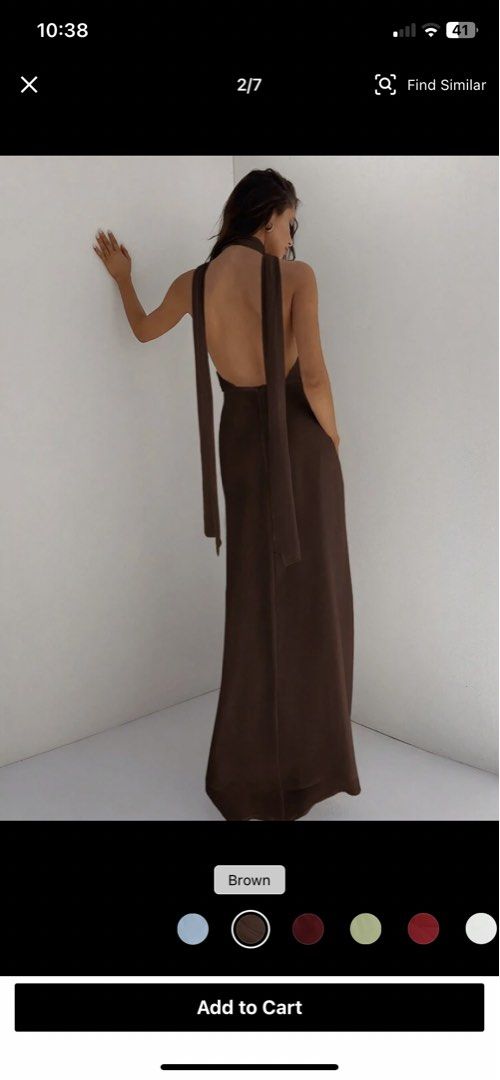 deep v neck backless dress with draped sash (Category: Evening dresses & gowns) located in Rizal. Submitted by sheshells.gem (Listing ID 1470943285, Image 2). Description: backless xs - s color: brown condition: worn once for a few hours (wedding) / properly stored like new best for formal events, dinners parties and pictorial.