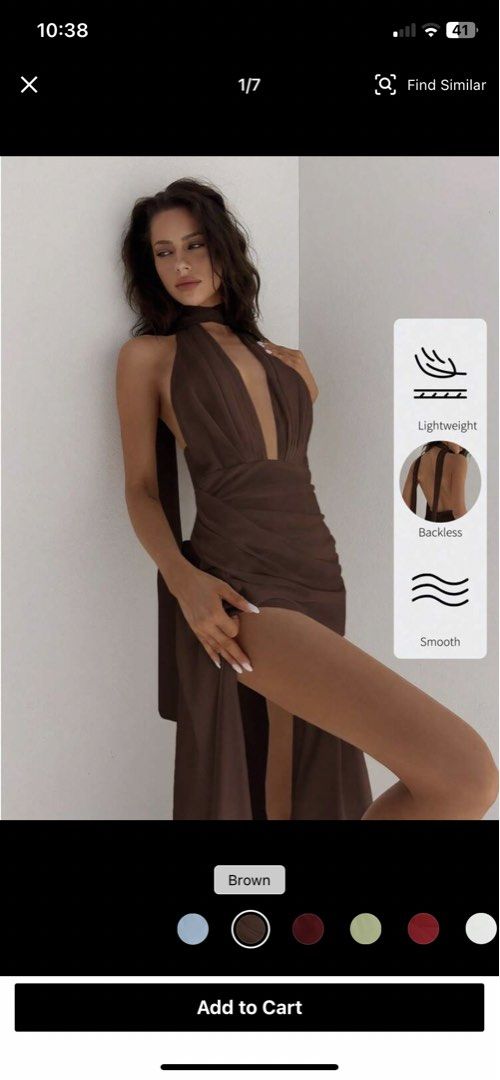 deep v neck backless dress with draped sash (Category: Evening dresses & gowns) located in Rizal. Submitted by sheshells.gem (Listing ID 1470943285, Image 3). Description: backless xs - s color: brown condition: worn once for a few hours (wedding) / properly stored like new best for formal events, dinners parties and pictorial.