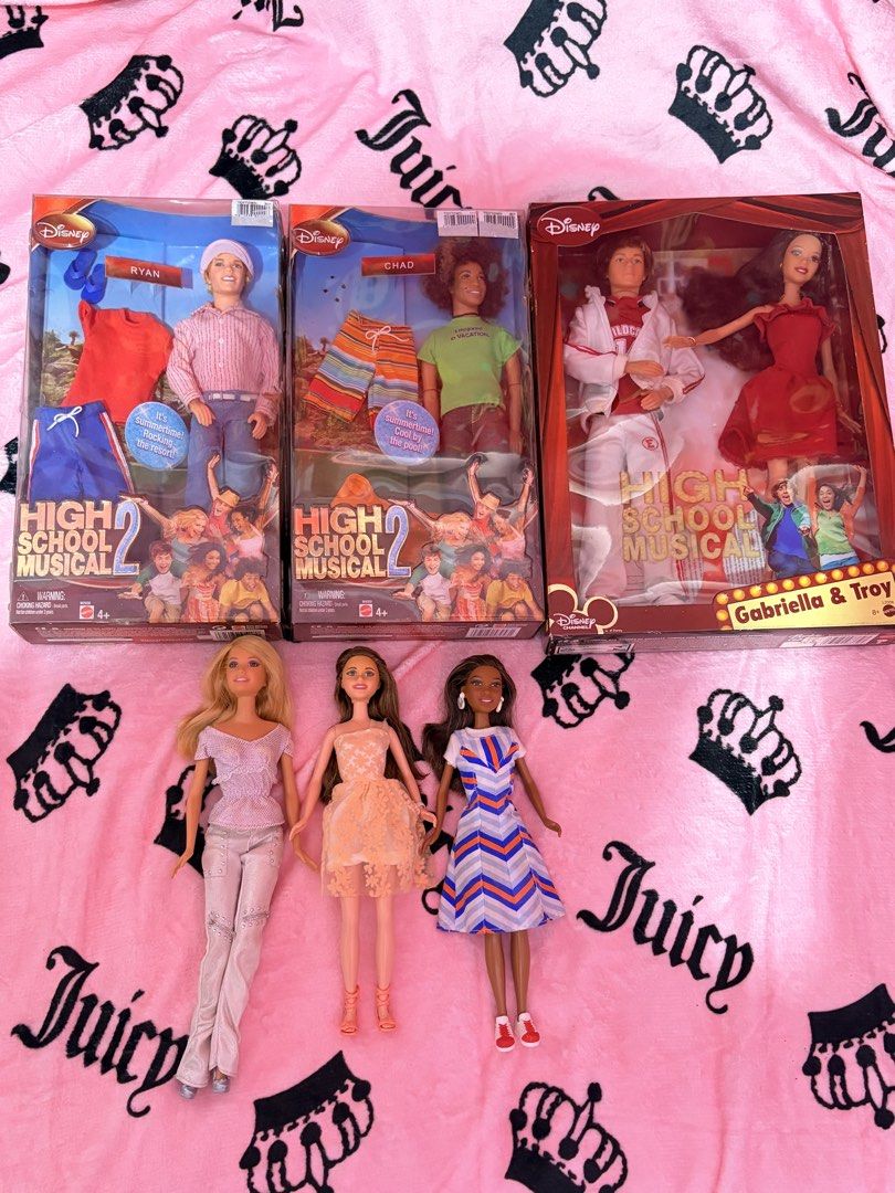 DISNEY HIGHSCHOOL MUSICAL DOLL SET TAKEALL (Category: Kids Toys) located in Manila. Submitted by mgabbisaniel (Listing ID 1470968000, Image 1). Description: - Complete your Disney collection with this High School Musical 2 doll set - Includes 4 boxed character dolls: Ryan, Chad, Gabriella, and Troy - Comes with 3 extra loose fashion dolls - Boxed sets are in original, unopened packaging - Great display piece for fans and collectors - Ships secure