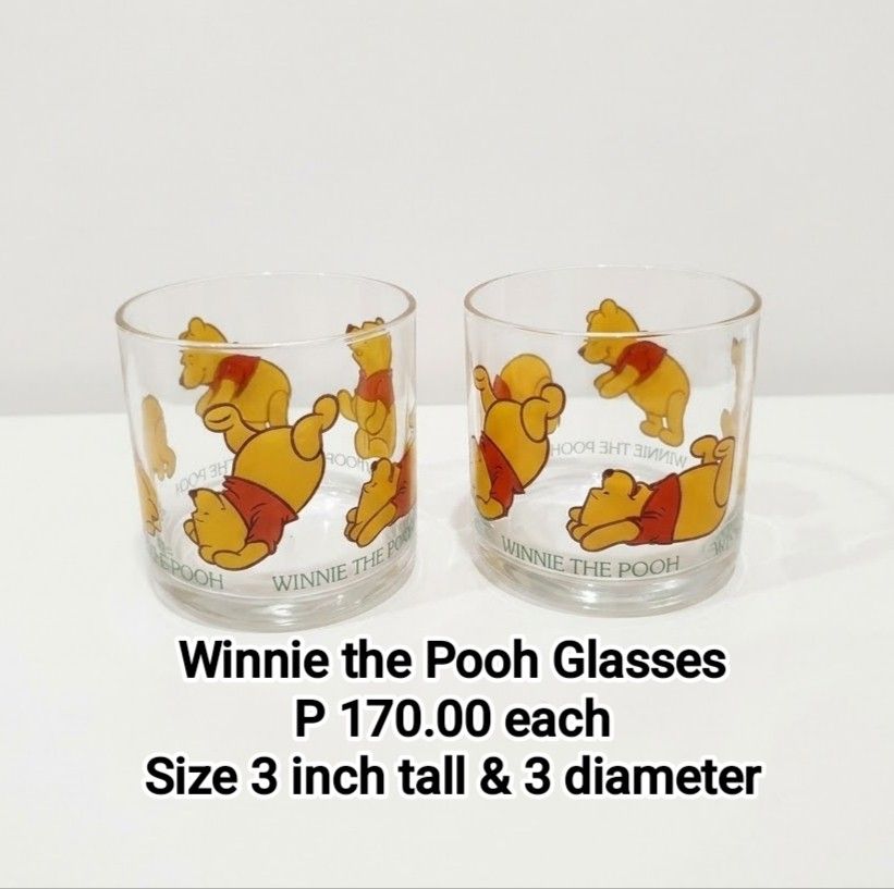 Disney Winnie the Pooh Glasses (Category: Other Kitchenware & Tableware) located in Binan City. Submitted by mayjhe (Listing ID 1470957743, Image 1). Description: 💛 For Sale 💛 🌸 Disney Winnie the Pooh 🍀 Glasses 📍 Condition: Good 💰 Price is ₱ 170.00 each 👉 Other details posted 🇵🇭 Location Biñan Laguna 🛵 Courier J& T and Lalamove 📋 Shipping by schedule 📍 NO COD & COP 📌 All items are carefully packed and labeled with Fragile stickers fo