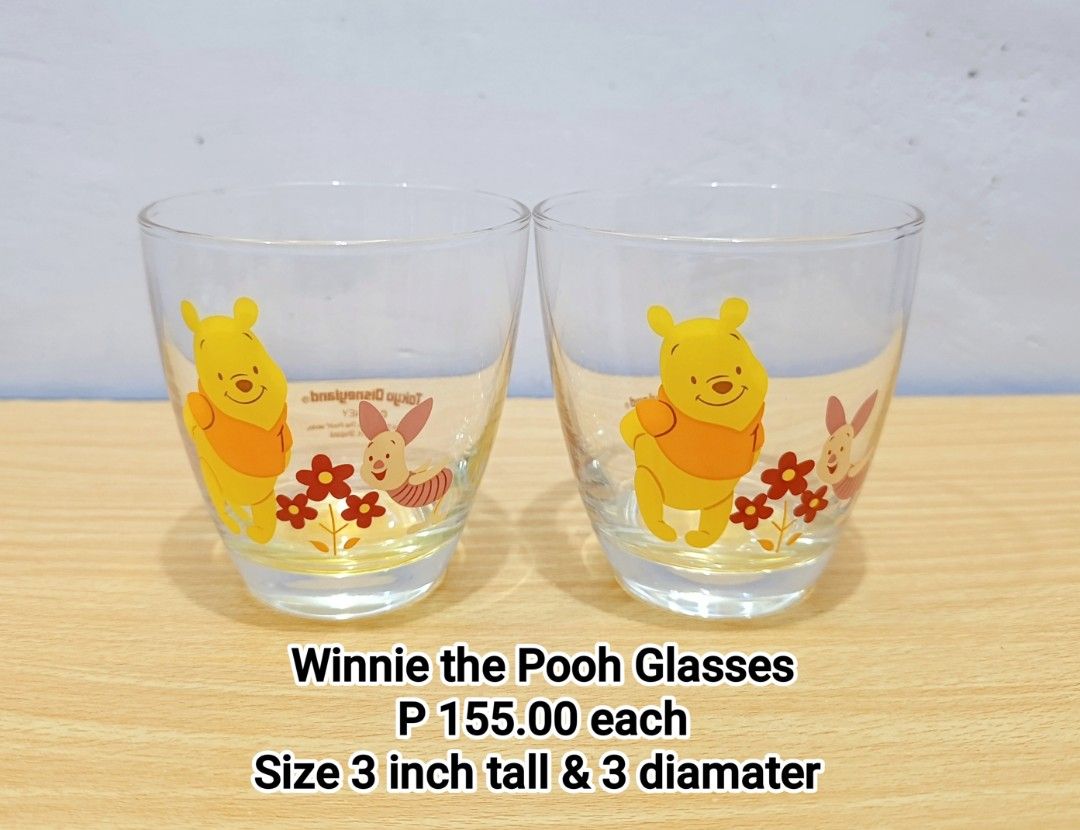 Disney Winnie the Pooh Glasses (Category: Other Kitchenware & Tableware) located in Binan City. Submitted by mayjhe (Listing ID 1470960513, Image 1). Description: 💛 For Sale 💛 🌸 Disney Winnie the Pooh 🍀 Glasses 📍 Condition: Good 💰 Price is ₱ 155.00 each 👉 Other details posted 🇵🇭 Location Biñan Laguna 🛵 Courier J& T and Lalamove 📋 Shipping by schedule 📍 NO COD & COP 📌 All items are carefully packed and labeled with Fragile stickers fo