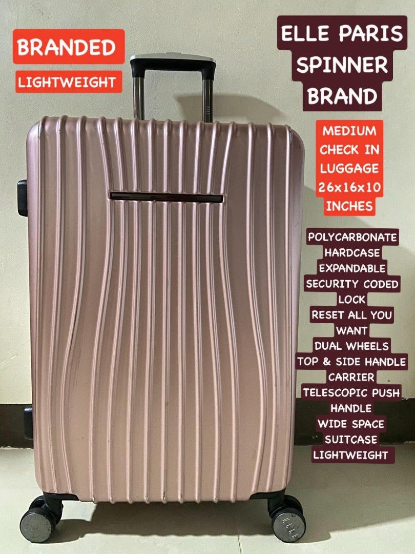 📍ELLE PARIS SPINNER BRAND (LIGHTWEIGHT)📍 (Category: Luggage) located in Valenzuela. Submitted by se_japansurplus (Listing ID 1471071289, Image 1). Description: 🔥🔥NEW ARRIVAL🔥🔥 📍ELLE PARIS SPINNER BRAND (LIGHTWEIGHT)📍 ⚡⚡SALE 3,500 ONLY⚡⚡ Japan Imported Medium ,Check in luggage ✨Polycarbonate Hardcase ✨Smooth and silent 360 Rotation Wheels ✨Security coded lock RESET ALL YOU WANT ✨Telescopic Push handle ✨Top and side carrier Handle ✨Wide spa