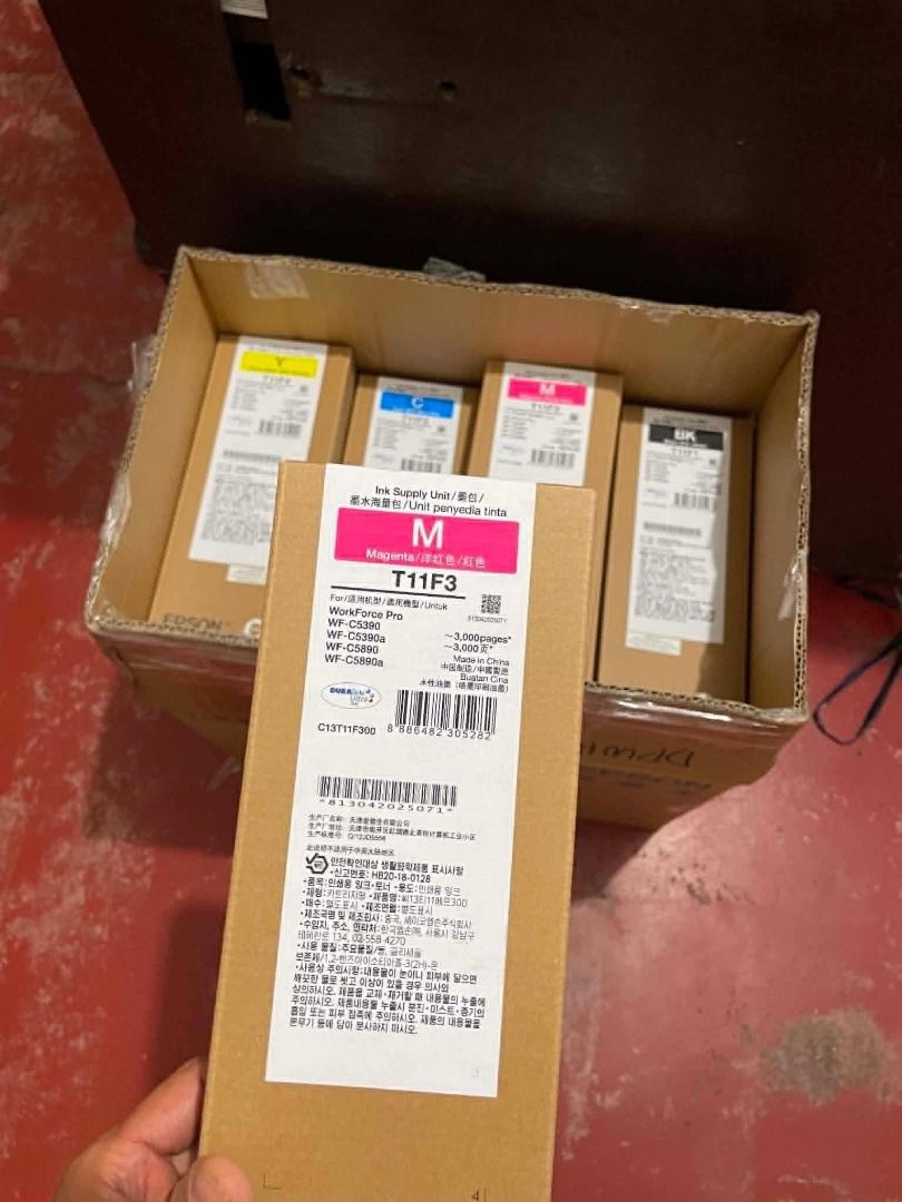 Epson T948 Ink Supply Unit Cartridges (Category: Printers, Scanners & Copiers) located in Quezon City. Submitted by inksource123 (Listing ID 1470961243, Image 3). Description: - Authentic Epson T948 ink supply units - Complete set: Cyan, Magenta, Yellow, and Black - Compatible with WorkForce Pro WF-C5290 and WF-C5790 printer series - Brand new, unopened boxes in original packaging - Ideal for stocking up office printing supplies - Meet up or ship