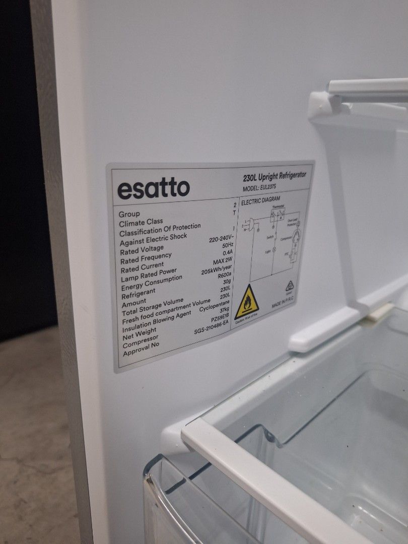 Esatto 230L Upright Fridge (Category: Refrigerators and Freezers) located in Muntinlupa City. Submitted by shopandsaveau (Listing ID 1470979553, Image 3). Description: Esatto 230L Upright Fridge 220v, Surplus from Australia P14,500 📍 Google Map Pin: Shop and Save Australian Surplus - RETAIL No. 30 Kengi Marketing, RMT Industrial Complex, Tunasan, Muntinlupa City, Metro Manila Open Mon-Sat 8:30am to 5:30pm.