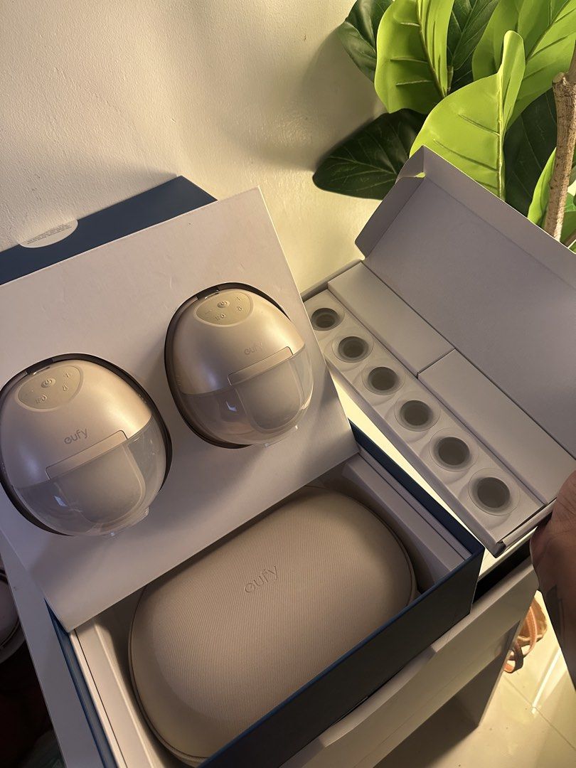 Eufy Wearable Breast Pump S1 Pro (Category: Breastfeeding & Bottle Feeding) located in Angeles City. Submitted by zanesmom (Listing ID 1470932208, Image 3). Description: - Item: Eufy Wearable Breast Pump S1 Pro - Condition: used for 4 months only - Key Feature: HeatFlow technology for soothing warmth - Inclusions: Two pump units, charging case, quick start guides, multiple flange inserts, and original packaging box .