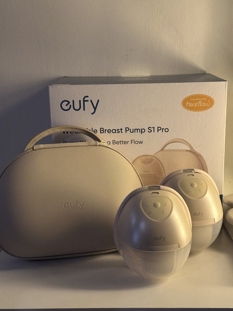 Eufy Wearable Breast Pump S1 Pro (Category: Breastfeeding & Bottle Feeding) located in Angeles City. Submitted by zanesmom (Listing ID 1470932208, Image 1). Description: - Item: Eufy Wearable Breast Pump S1 Pro - Condition: used for 4 months only - Key Feature: HeatFlow technology for soothing warmth - Inclusions: Two pump units, charging case, quick start guides, multiple flange inserts, and original packaging box .