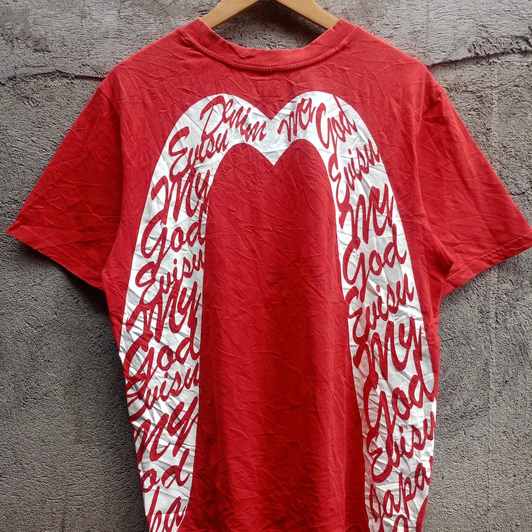 EVISU DAICOCK RED TEE (Category: Tshirts & Polo Shirts ) located in Koronadal. Submitted by thriflex.29 (Listing ID 1470946859, Image 3). Description: EVISU DAICOCK Size On Tag: Large Measurements: Width 22 Length 28 Condition: 9/10 - Excellent Colorate: 9.5/10 Issue: 1 Pinhole Mine: 499.