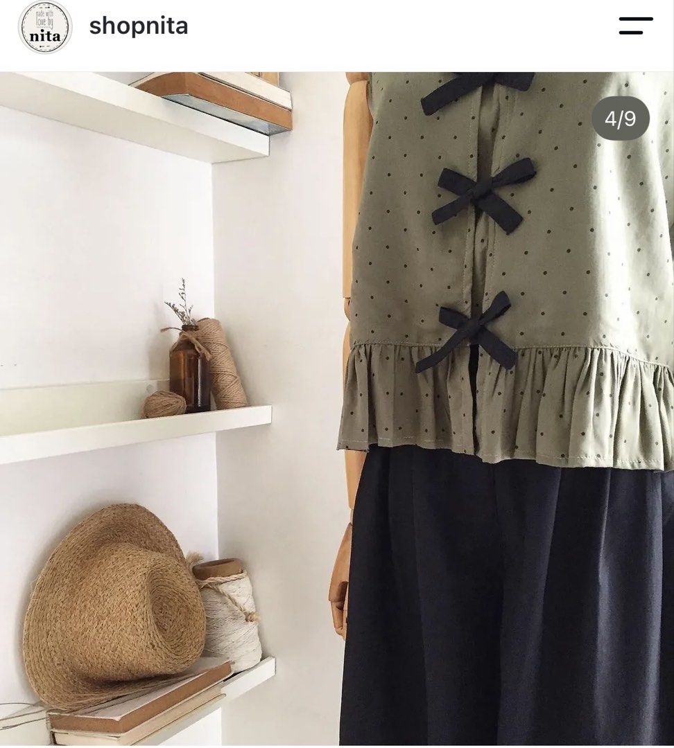 Fatigue green bedotted shirt (Category: Blouses) located in Quezon City. Submitted by tan__k (Listing ID 1471000333, Image 2). Description: Shop Nita fatigue green in cotton rayon fabric with contrast bow detail Can fit XS to Semi-Small Brandnew condition.