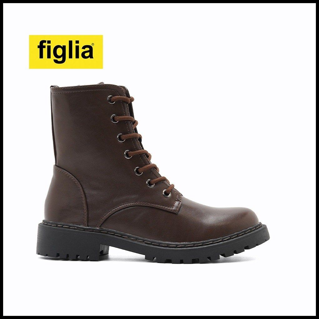 Figlia brown lace-up combat boots (Category: Boots) located in Binangonan. Submitted by katevargas (Listing ID 1471094589, Image 1). Description: - Brand: Figlia - Color: Dark brown - Style: Ankle-height combat boots with lace-up front and metal eyelets - Sole: Trendy chunky lug sole - Versatility: Great for cooler weather, layering, and pairing with denim or jackets.