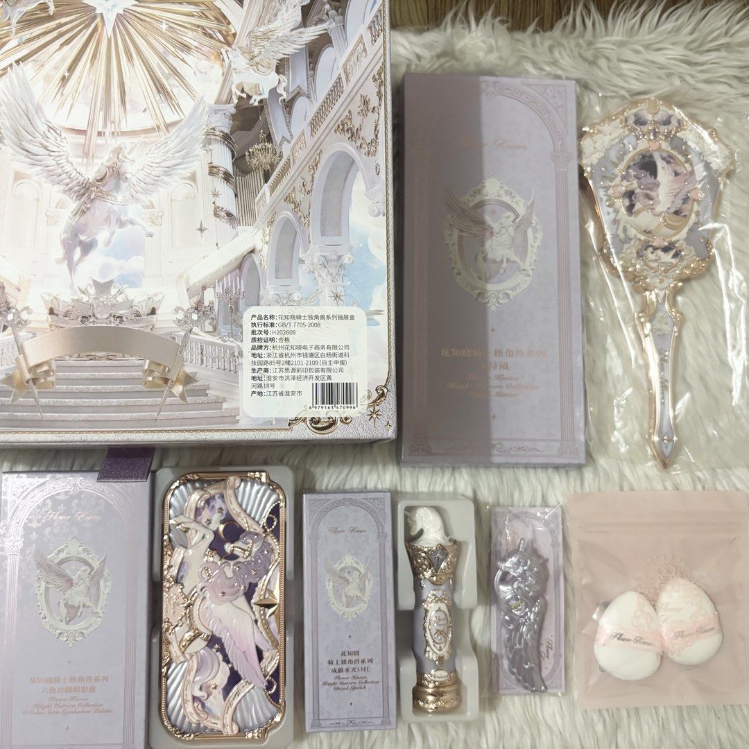 Flower Knows Makeup Gift Set (Knight Unicorn Collection) (Category: Makeup) located in Cavite. Submitted by 3yaaa018 (Listing ID 1471065718, Image 2). Description: Flower Knows Makeup Gift Set (Knight Unicorn Collection) - 6 pcs set • Flower Knows Knight Unicorn Hand Mirror (Moonlight Lilac) • Flower Knows Knight Unicorn 6-Color Satin Makeup Palette (03 Starfall Night) • Flower Knows Knight Unicorn Glazed Lipstick (U05 Spring Violet) • Flower Kno